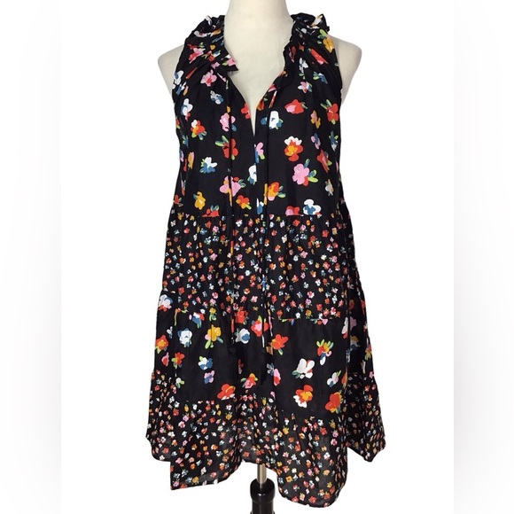 Mud Pie Black Floral Ruffle Sleeveless Tiered Sundress Women’s Size Small - Picture 2 of 12